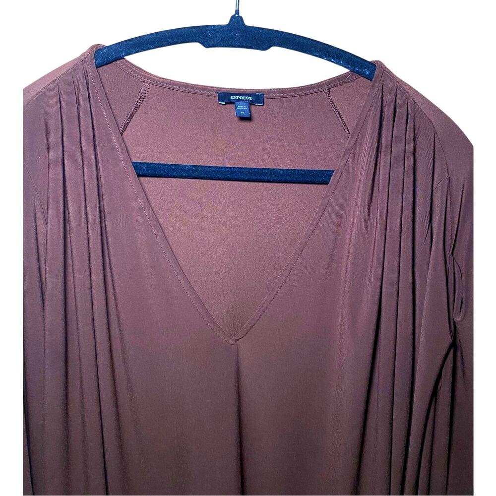 Express Brown V-Neck Long Sleeve Top - Women's XL
